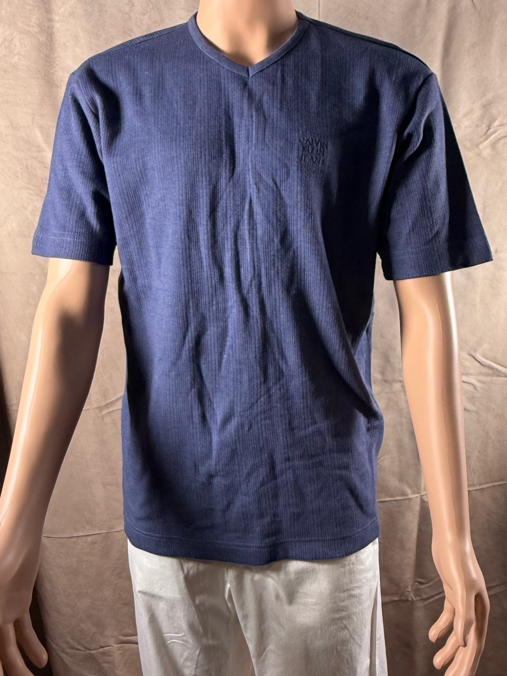 Calvin Klein Jeans Dark Navy V-Neck Ribbed Short Sleeve Tee